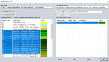 Raster Reclassification Dialog with Reference Palette rows copied to single rule.