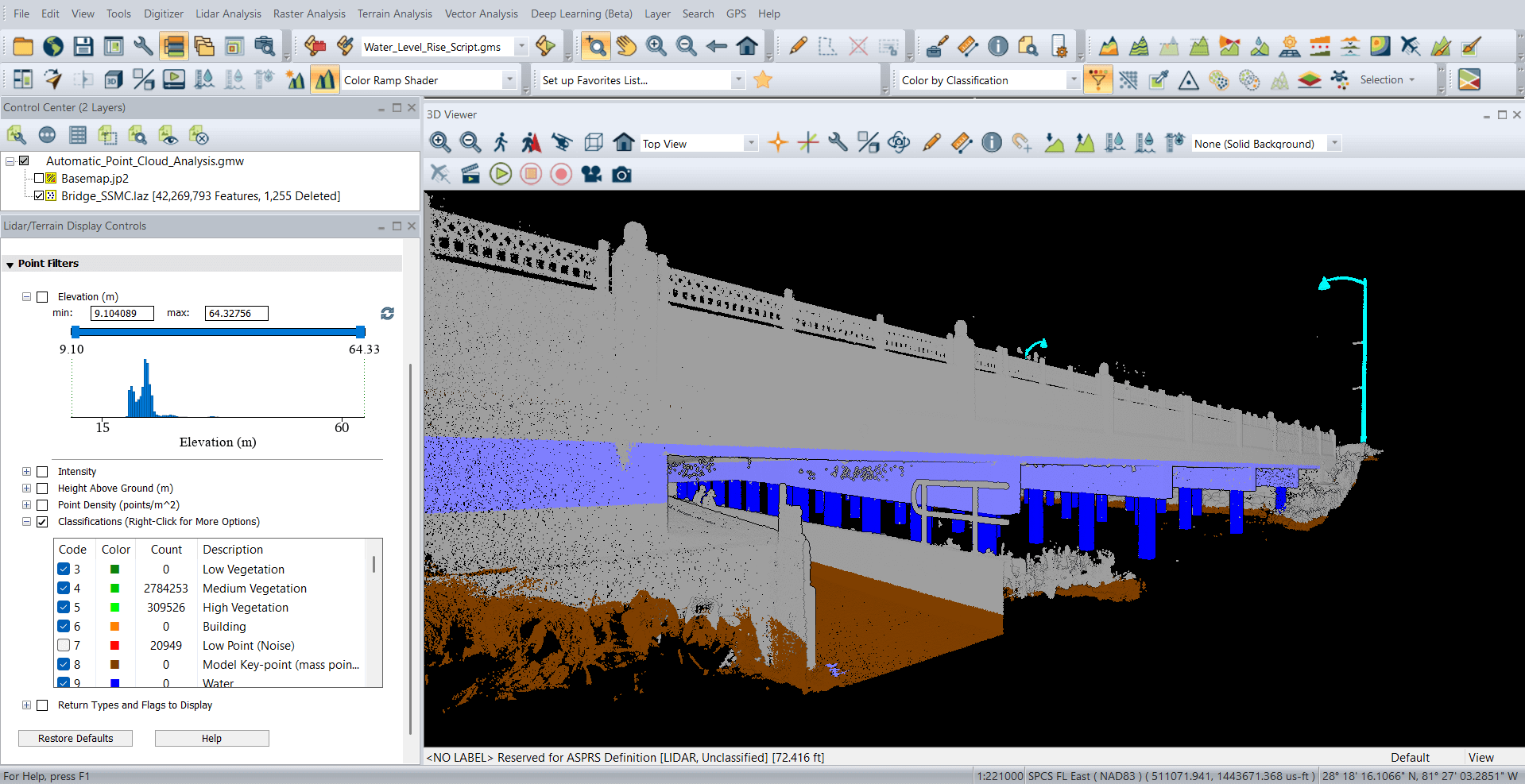 lidar point cloud of bridge with noise filtered out