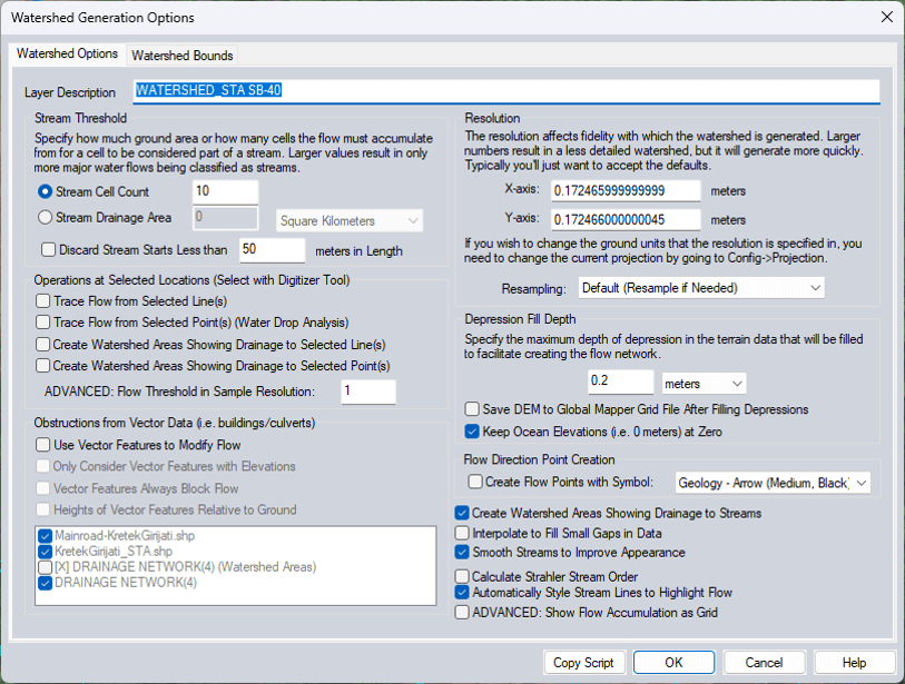 Global Mapper watershed tool