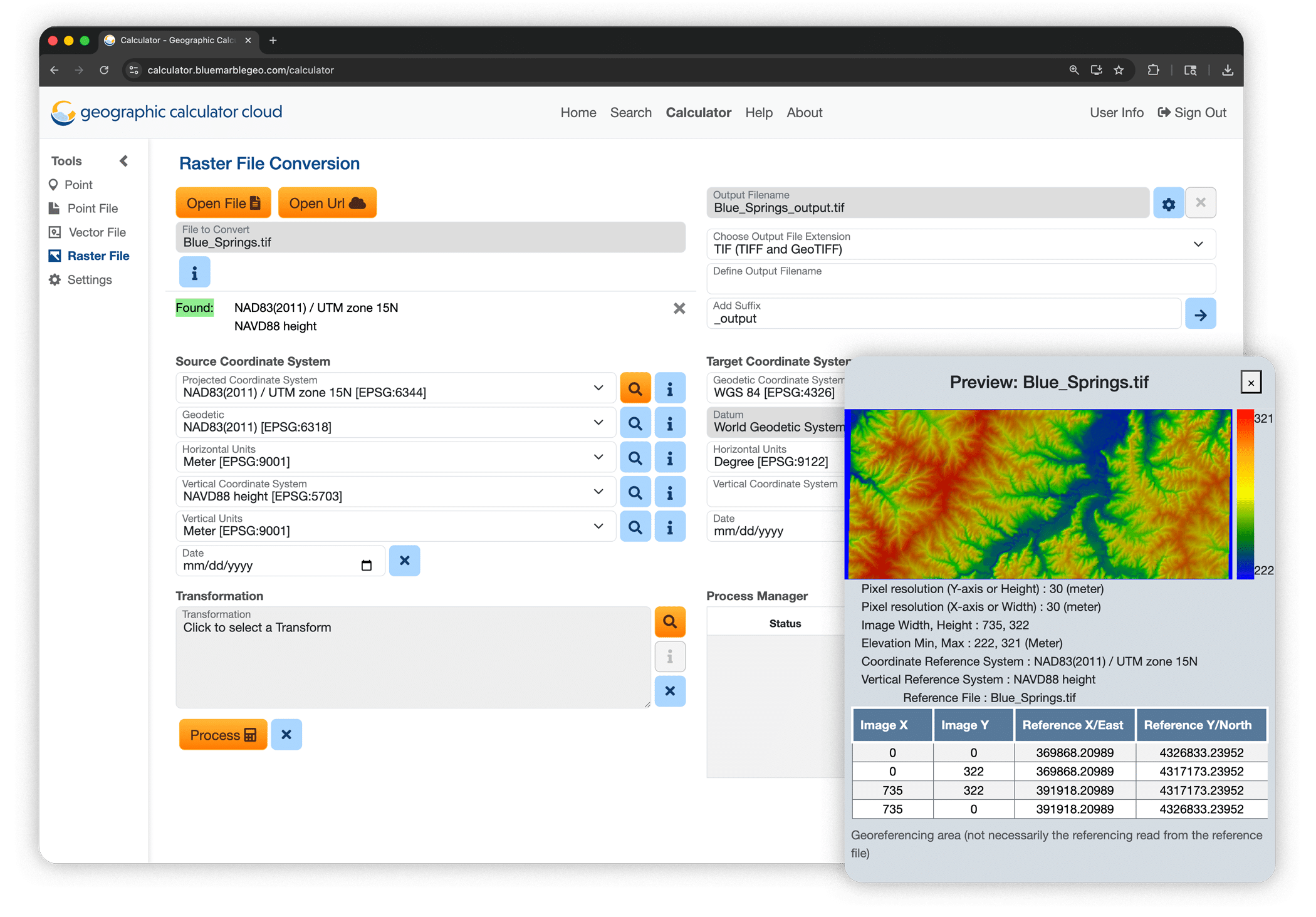 Raster File Conversion - Geographic Calculator Cloud