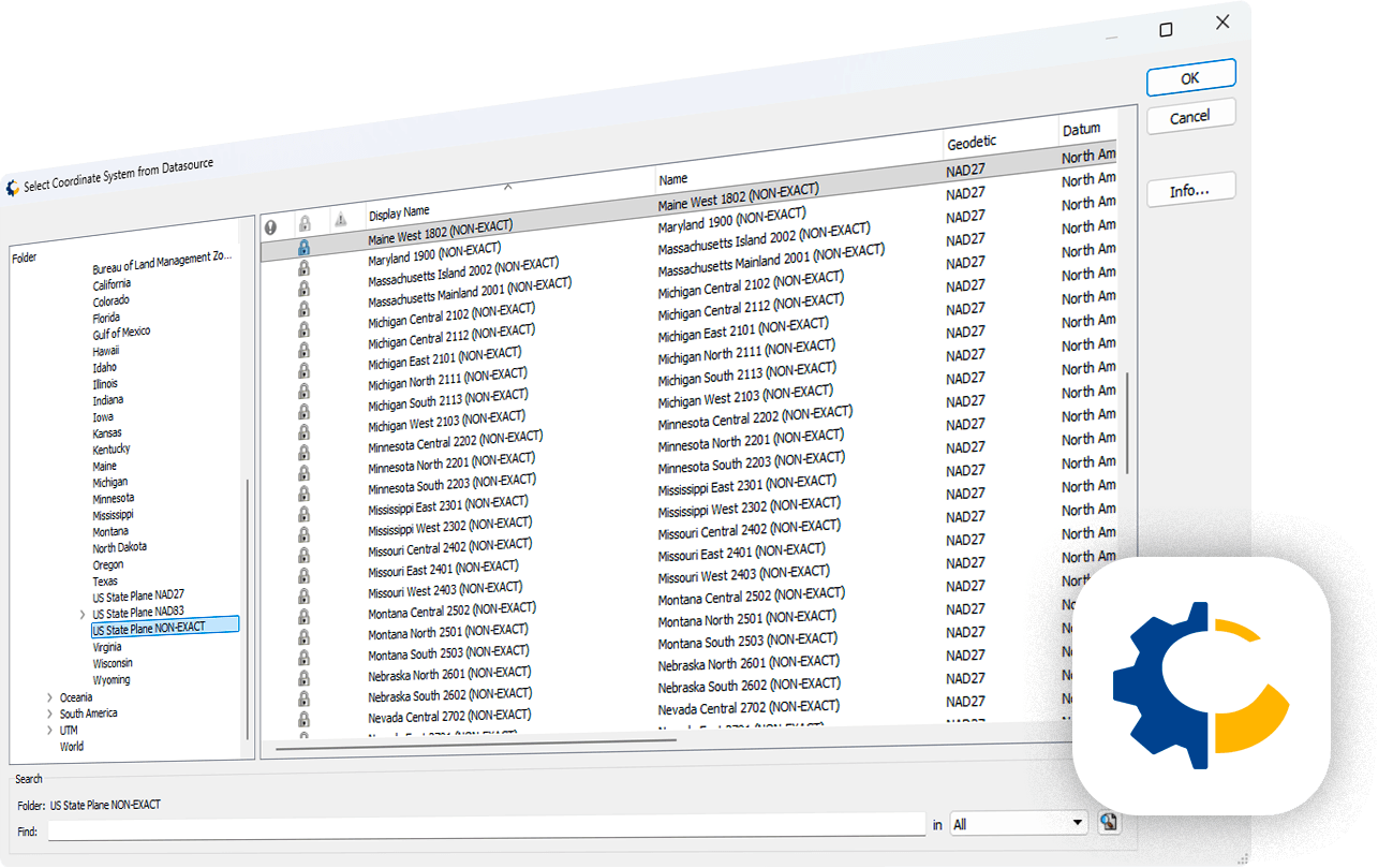 GeoCalc Select coordinate system configuration