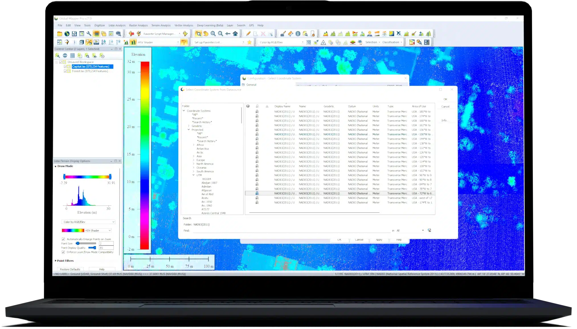 Global Mapper v27 - coordinate system selection