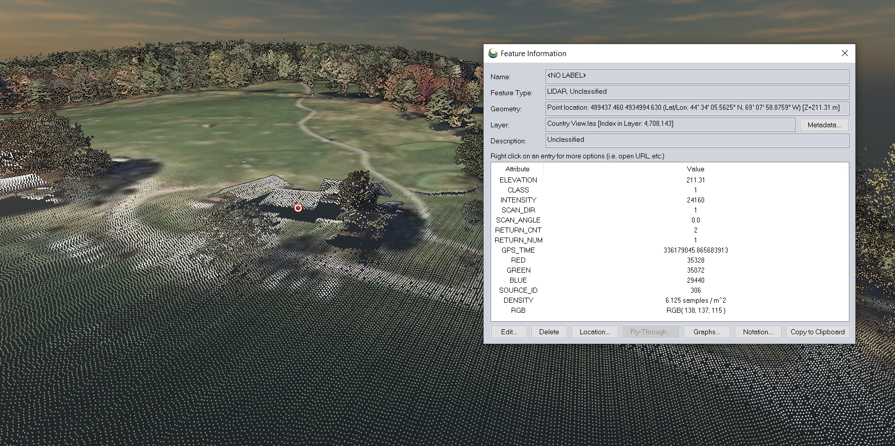 Feature info tool in Global Mapper's 3D View 