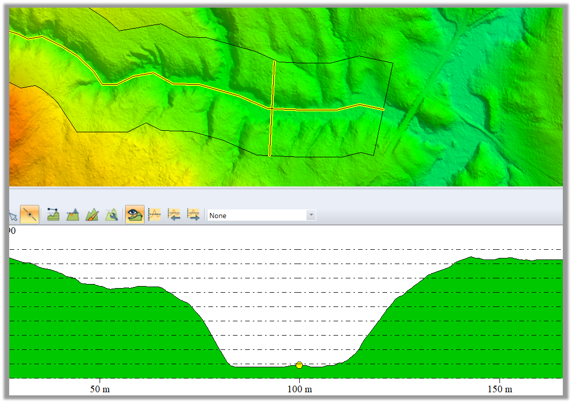 One part from a series of perpendicular profiles representing the cross-section of a river valley