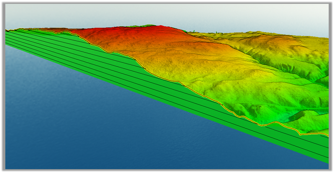 The Path Profile rendered in the 3D Viewer as a terrain cutaway