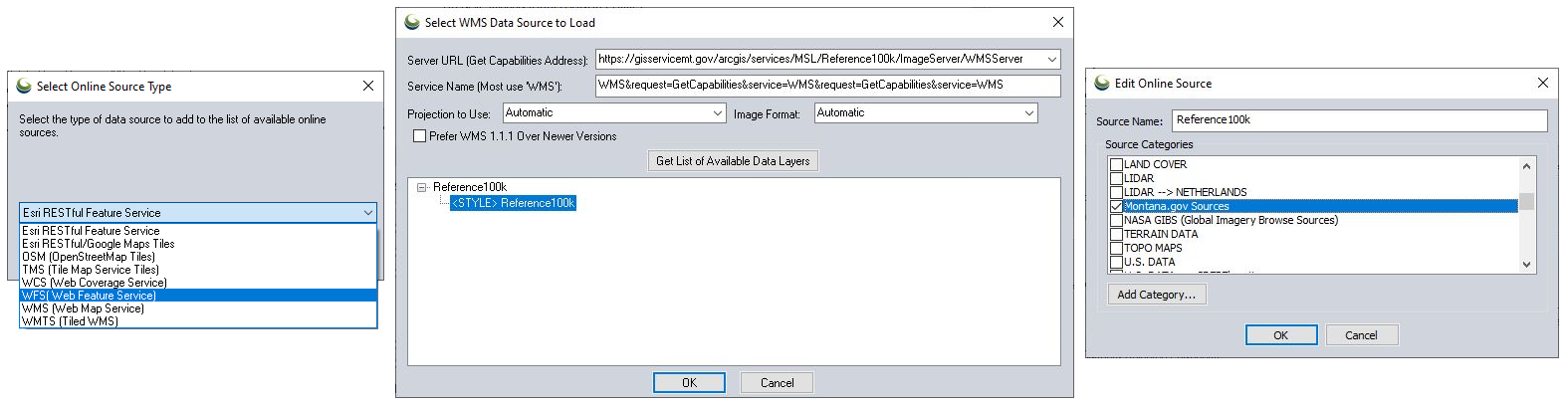 screenshot of steps to add a custom online data source
