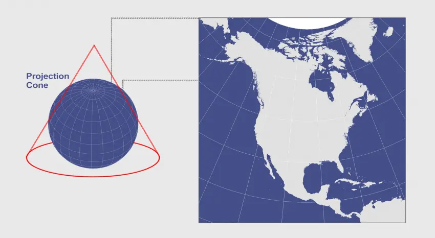 Conic projection with 2 standard parallels 