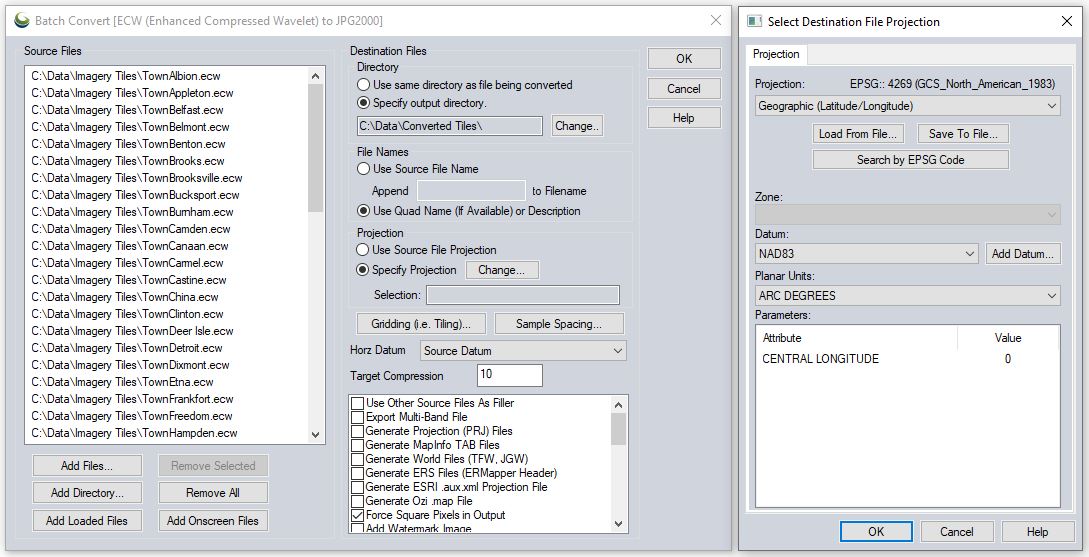 Bach file conversions, also called large groups of files, in Global Mapper 