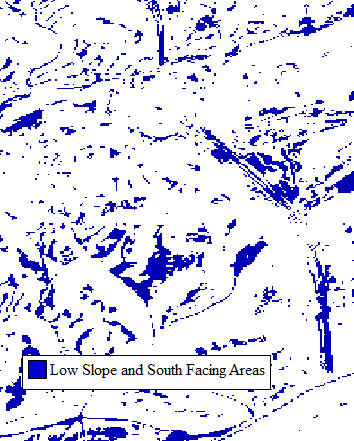 Areas that fit low slope definitions for Solar Energy Suitability Analysis