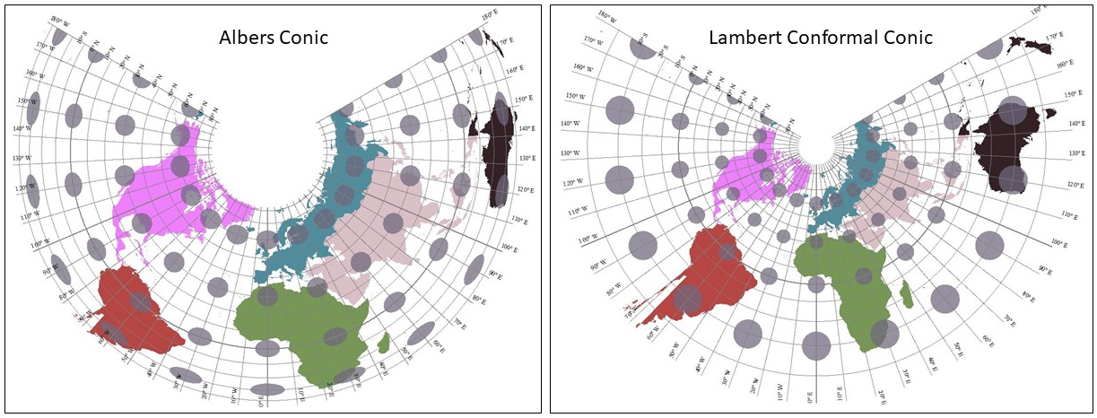 Comparing Conic projections Albers and Lambert Conformal conic