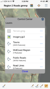 Control Center in Global Mapper Mobile