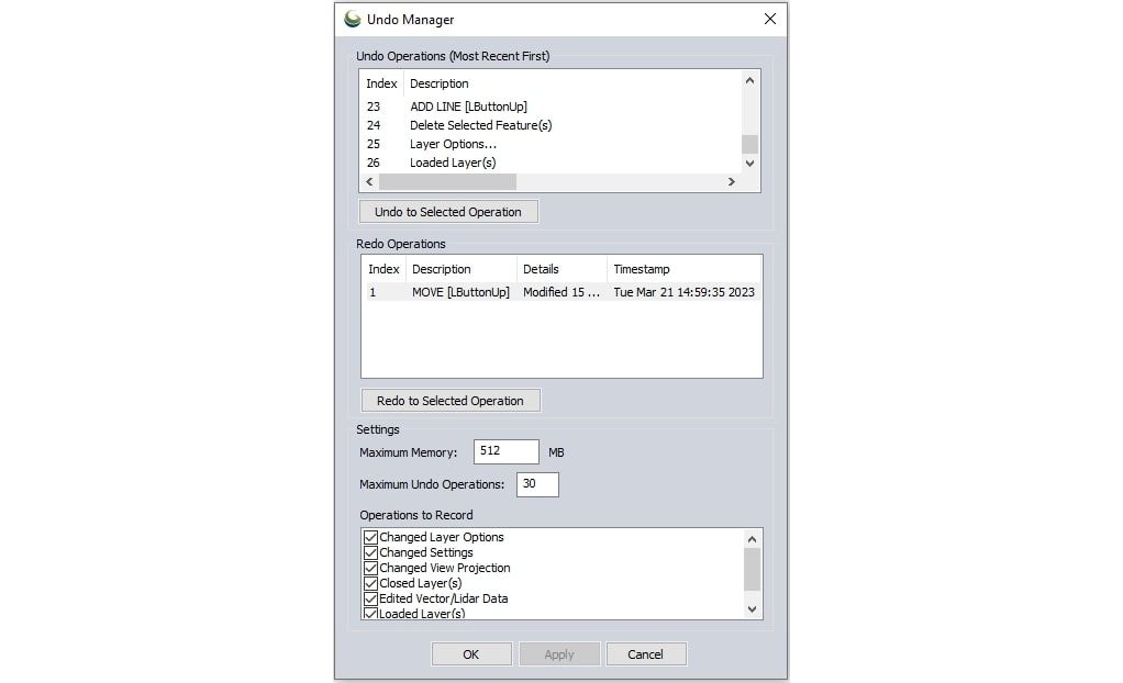 The undo manager in Global Mapper