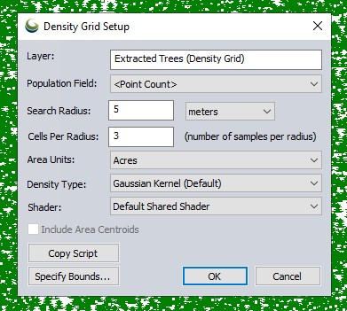 Tool settings for creating a forest density map 