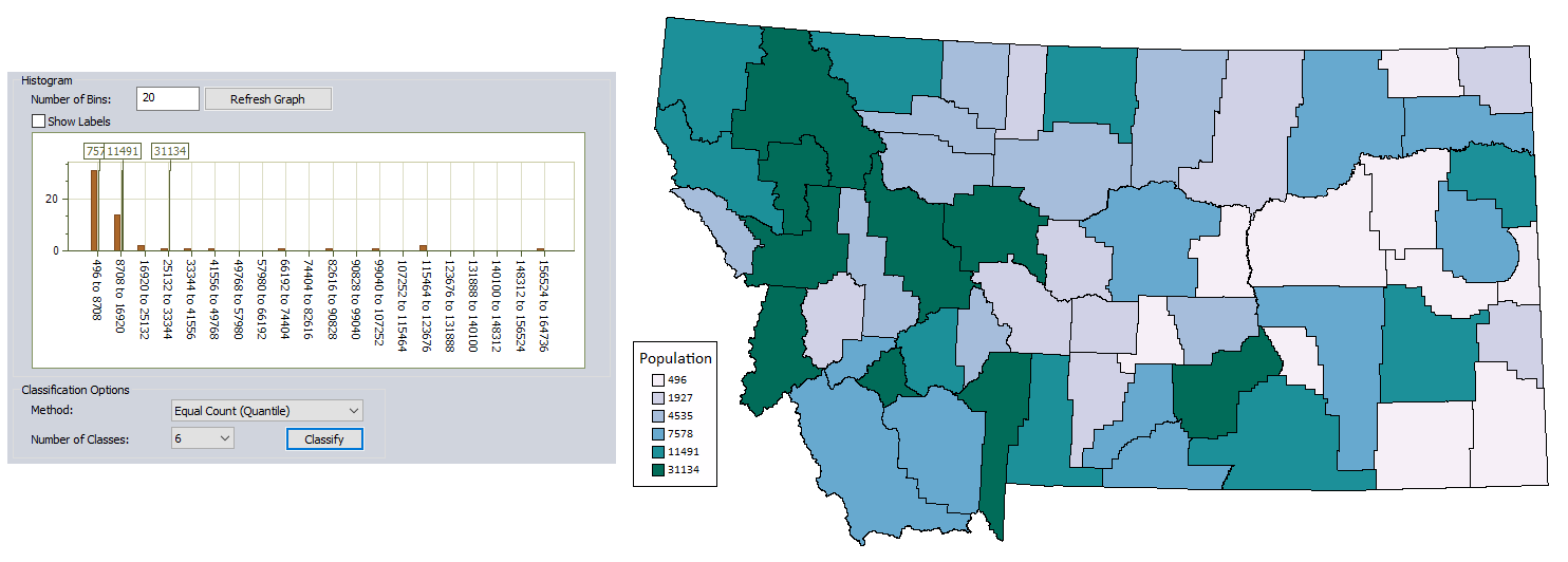 A method of creating choropleth maps such as this map of Montana. 