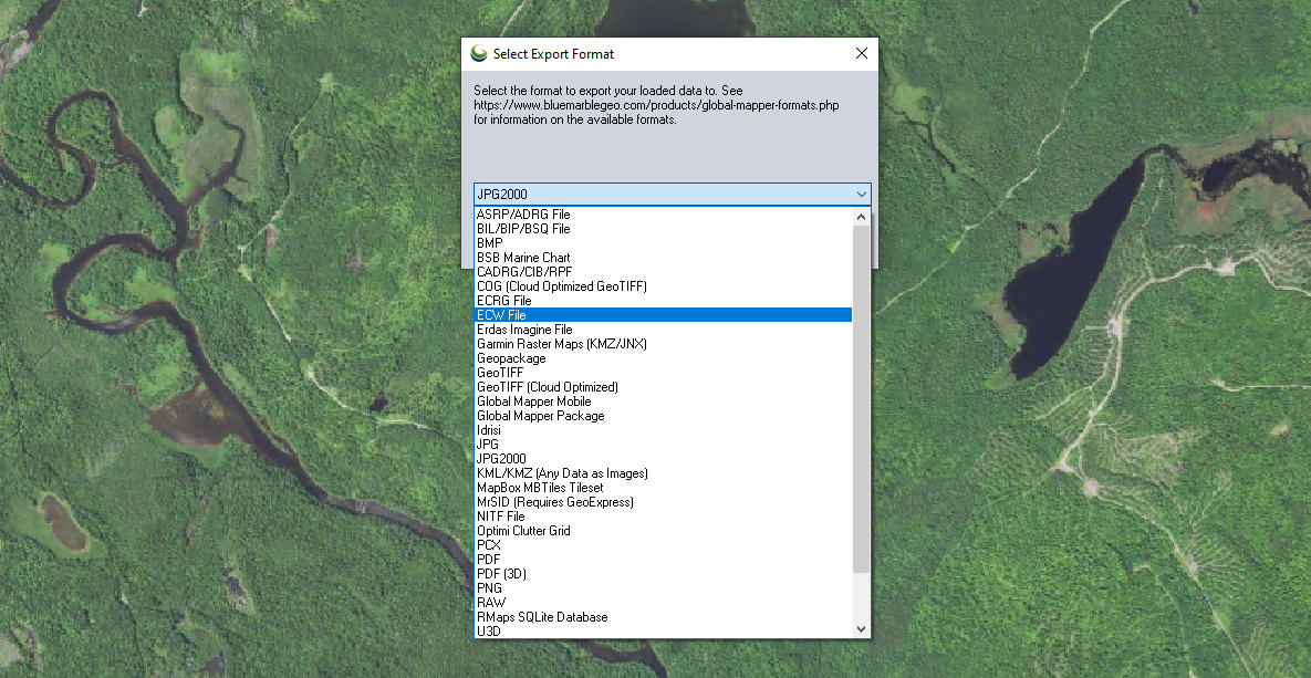Exporting raster data file types in Global Mapper 