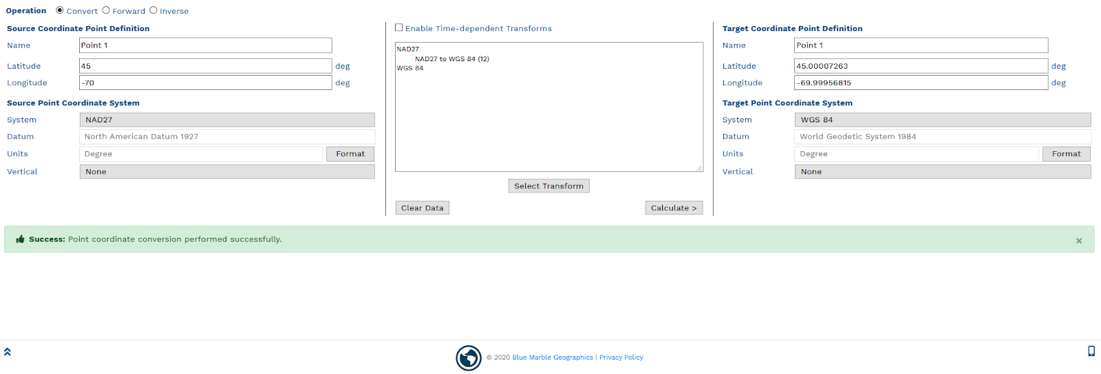 Screenshot of point coordinate changes