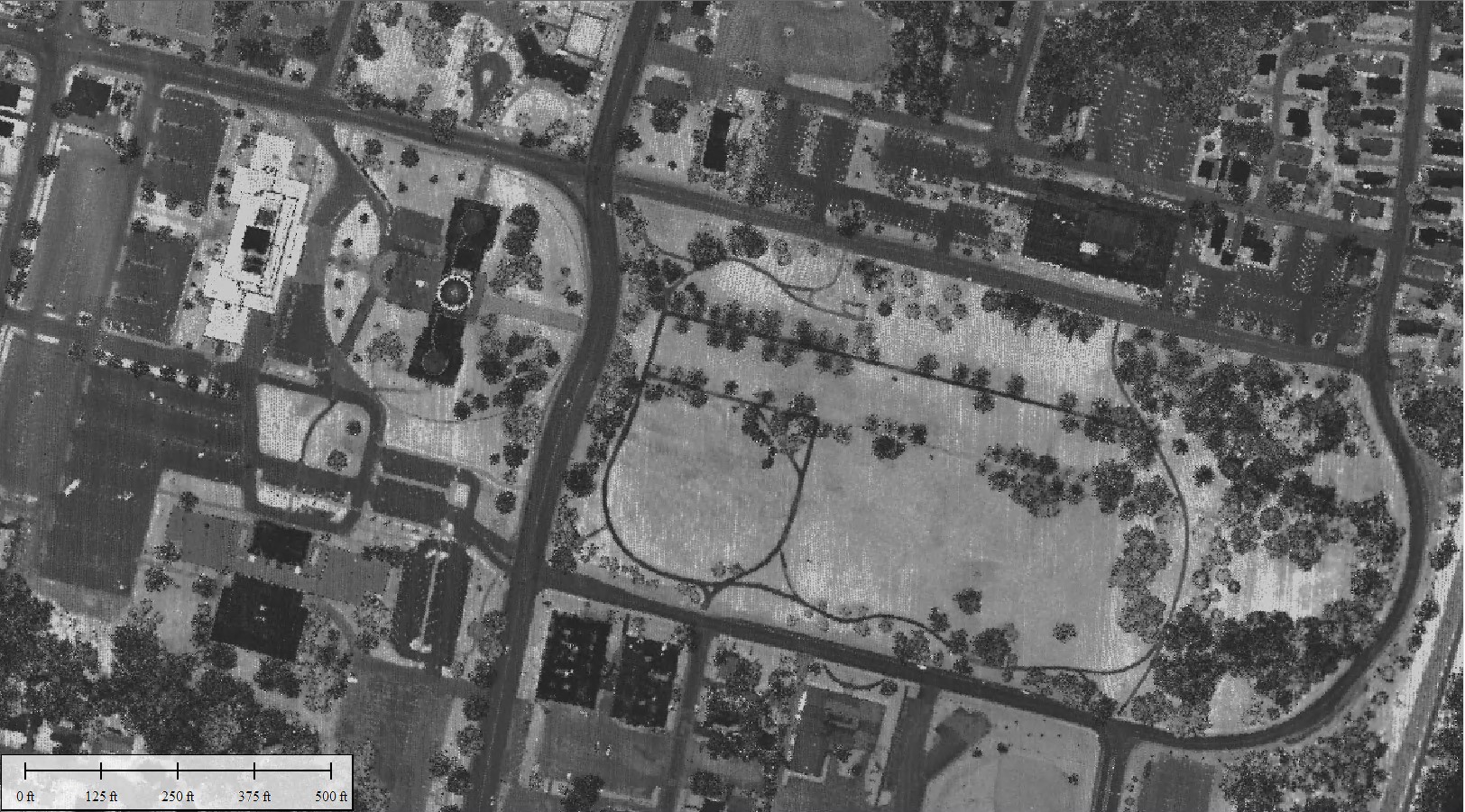 Black and white lidar image of Augusta, ME