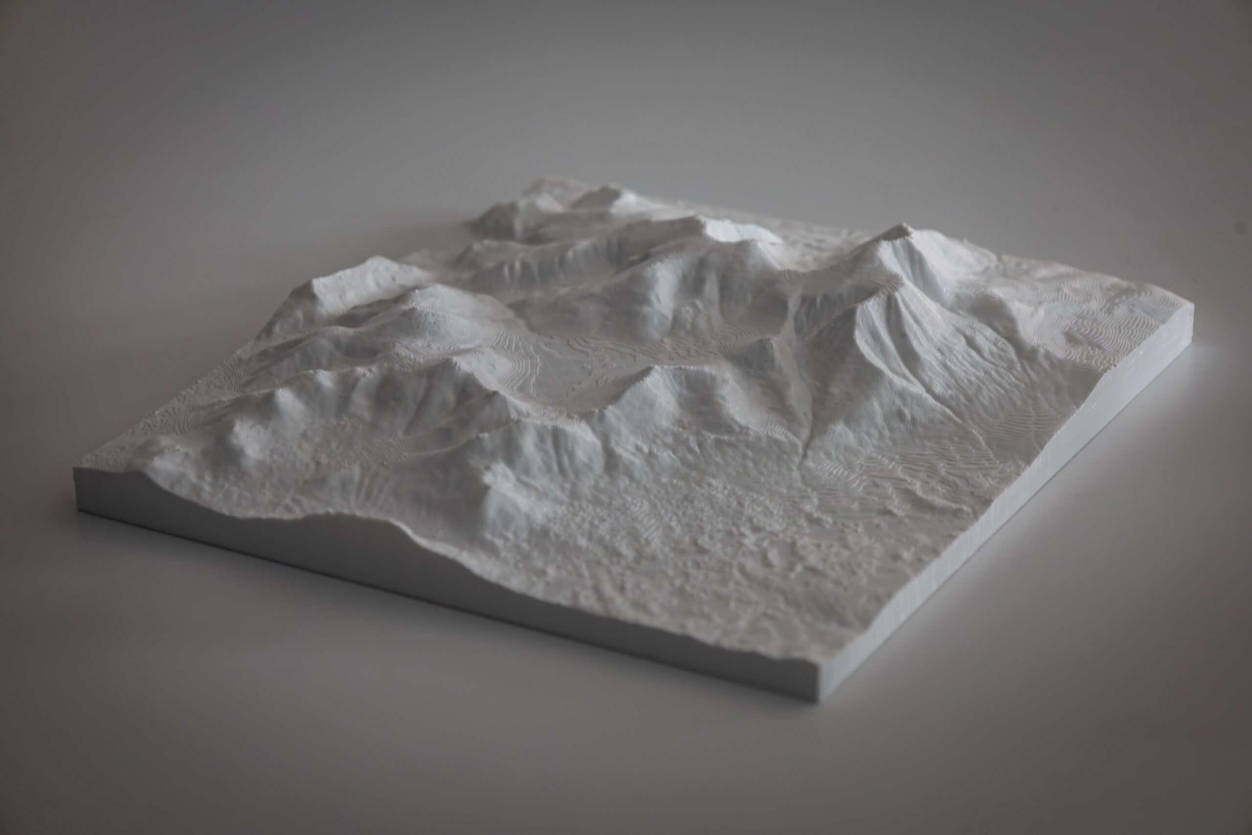A 3D printed terrain in white