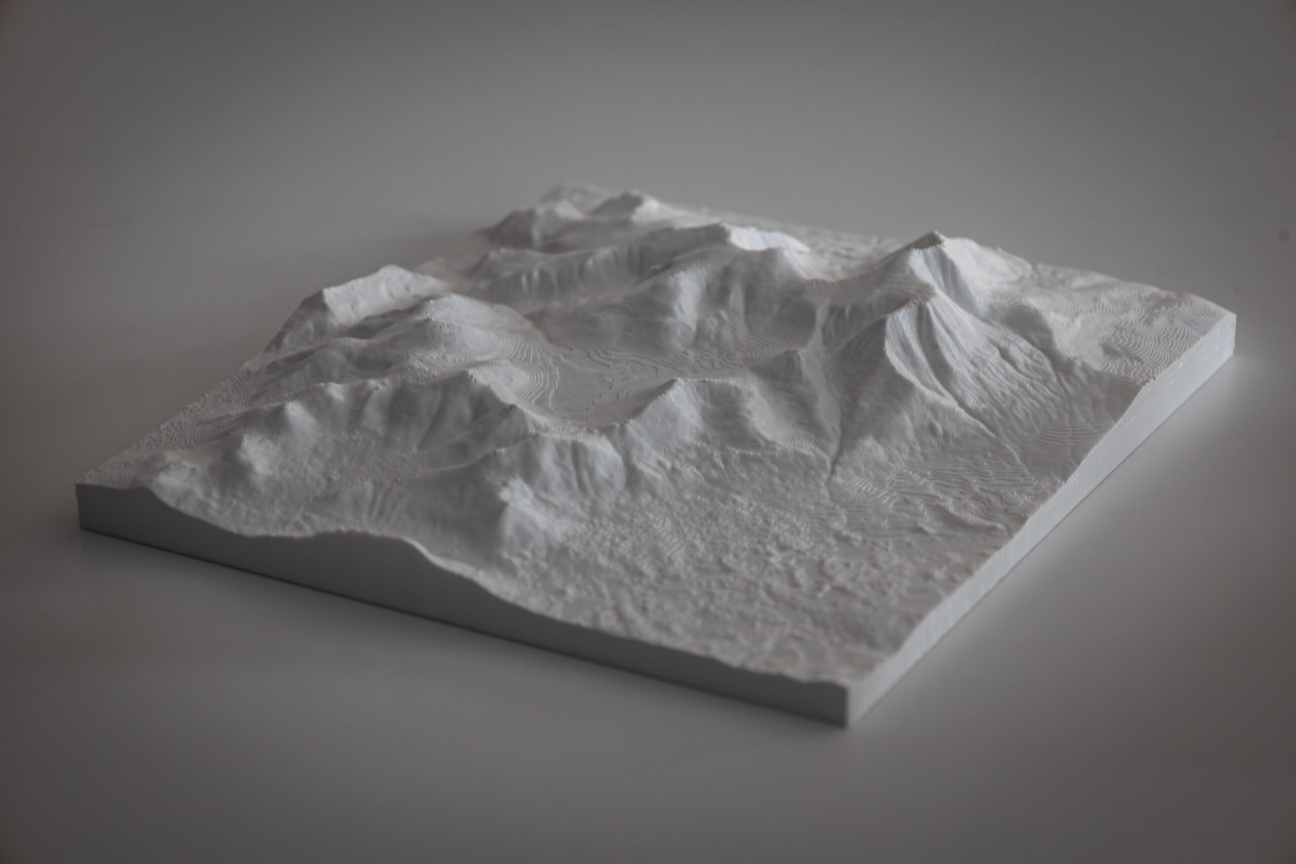A 3D printed terrain in white