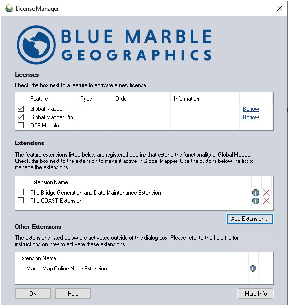 License Manager in Global Mapper