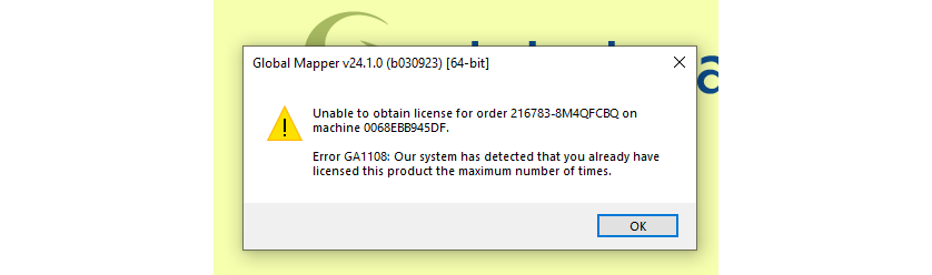 Unable to obtain license for order Error GA1108