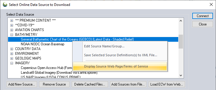 Screenshot of how to find the source webpage for a data source