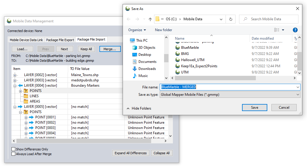 Package File Import tab in the Mobile Data Management tool