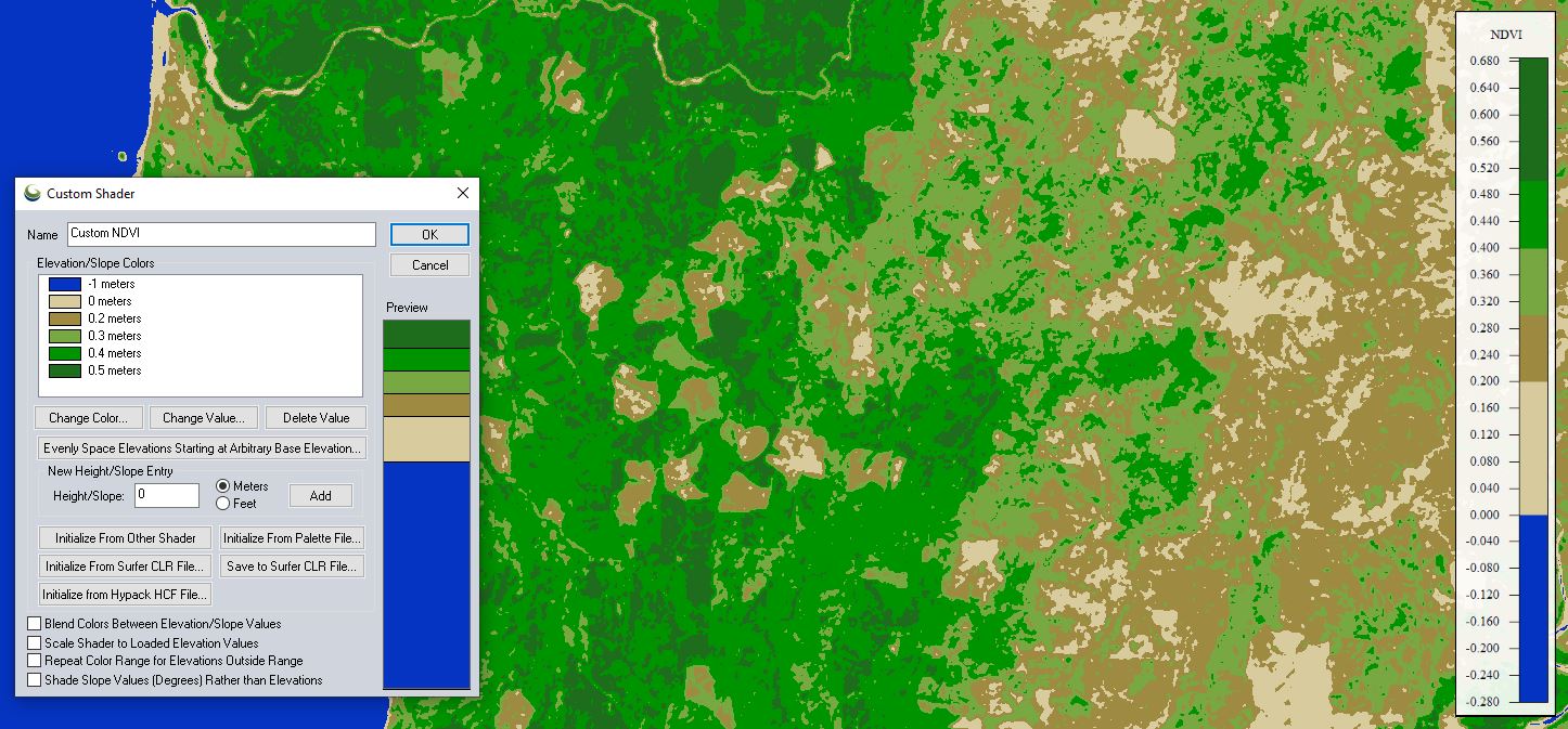 NDVI legend using a custom shader 