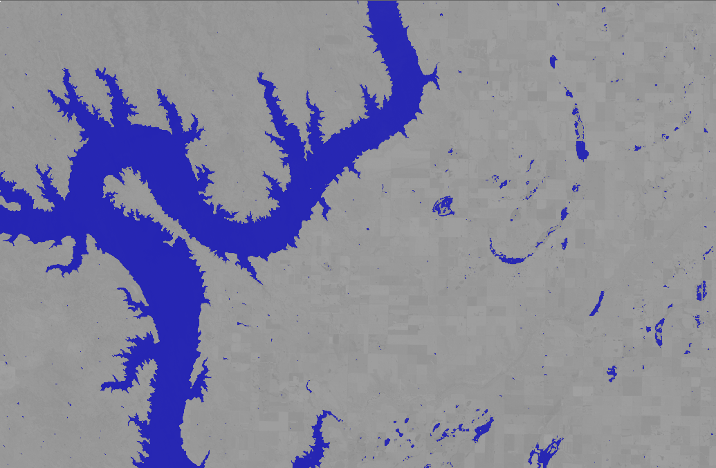 Reclassified satellite data to highlight areas of water