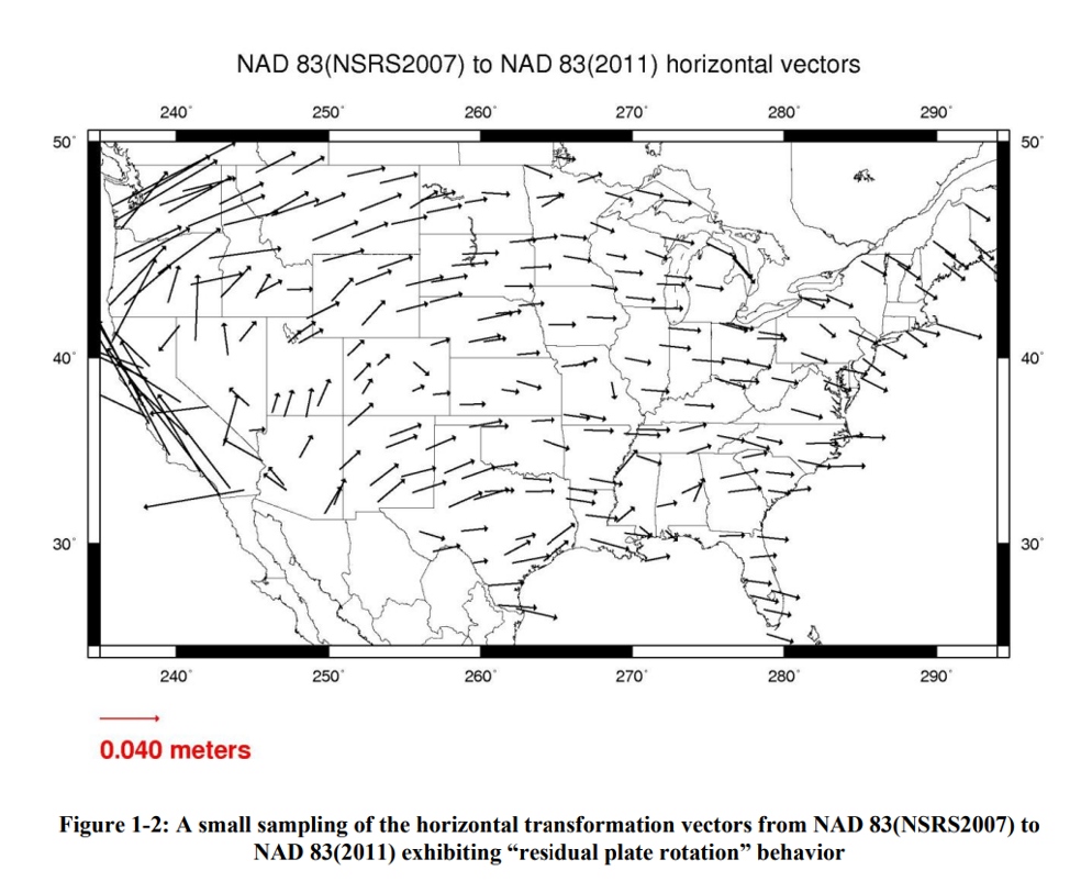 Horizontal transformation vectors from NAD83(NRS 2007) to NAD83(2011)
