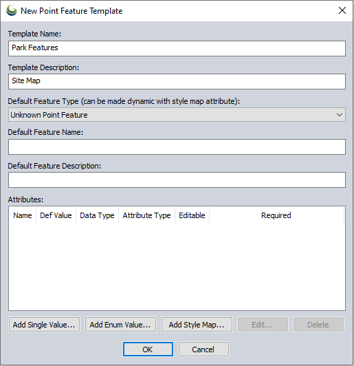 New point template dialogue box in Global Mapper