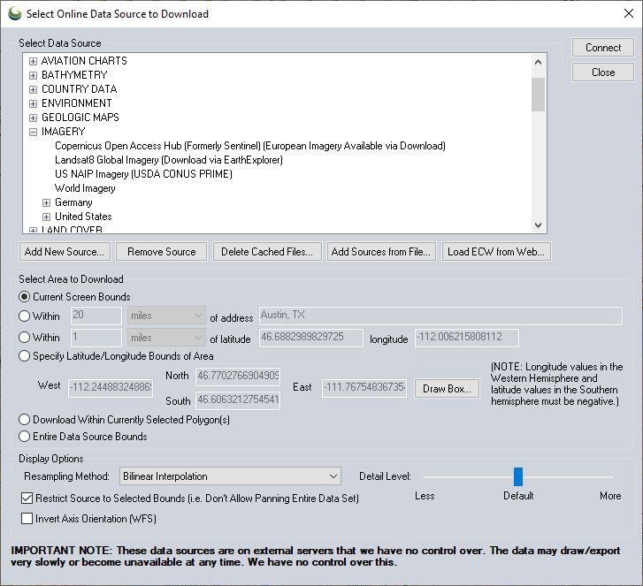 screenshot of the Online data tool dialog box