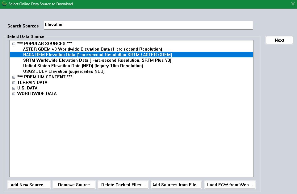 Screenshot of Global Mappers Online Data tool