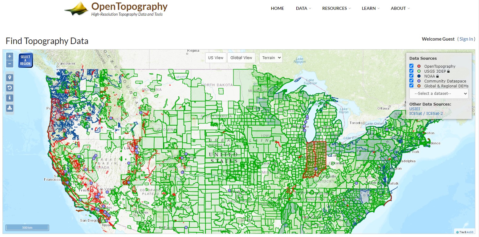 Screenshot of Open Topography website