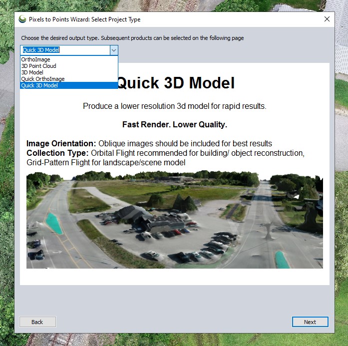 p2P wizard open to the choose output options in Global Mapper
