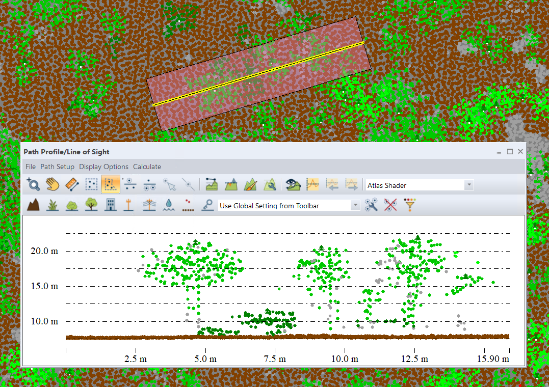 Global Mapper can detect and extract tree measurements from a lidar dataset.