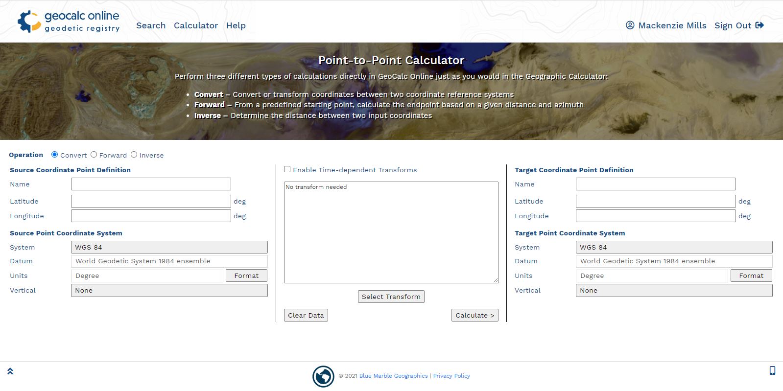 A screenshot of The Point-to-Point Calculator