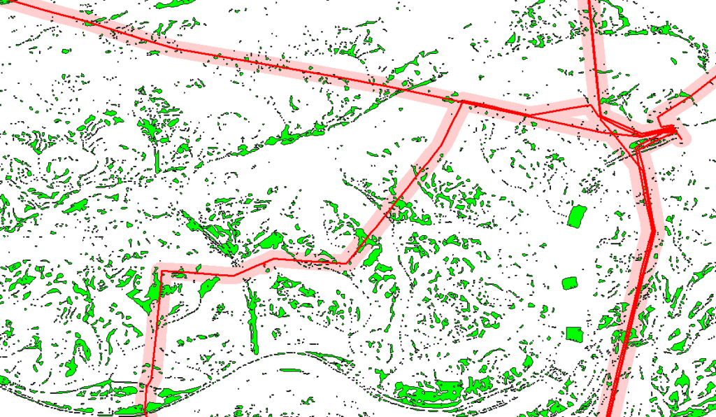 Sloped areas showing overlap with existing transmission lines for Solar Energy Suitability Analysis