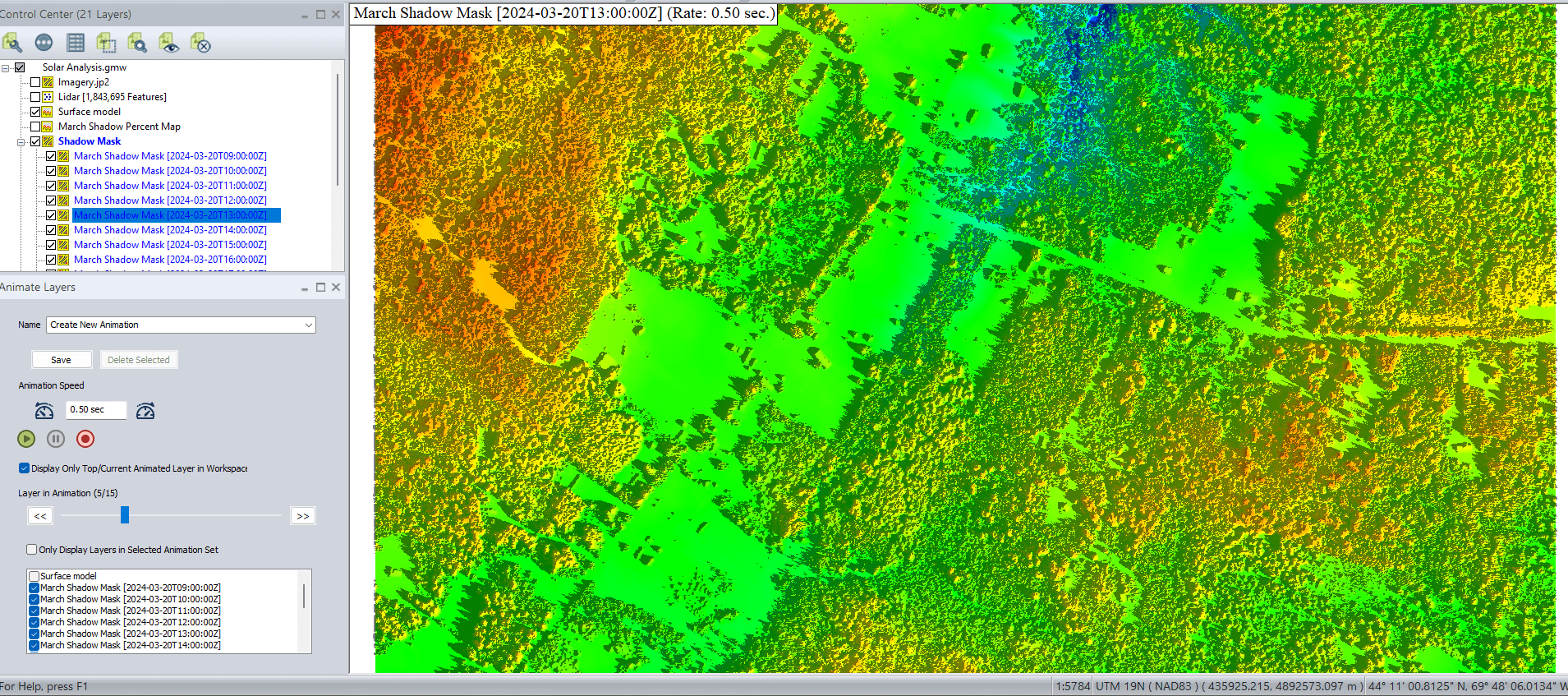 Animation tool in Global Mapper animates solar shadow