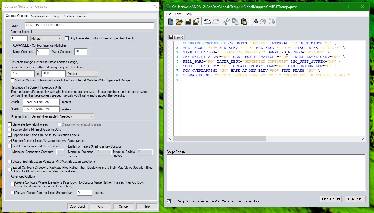 Compare script to interface in GIS Global Mapper