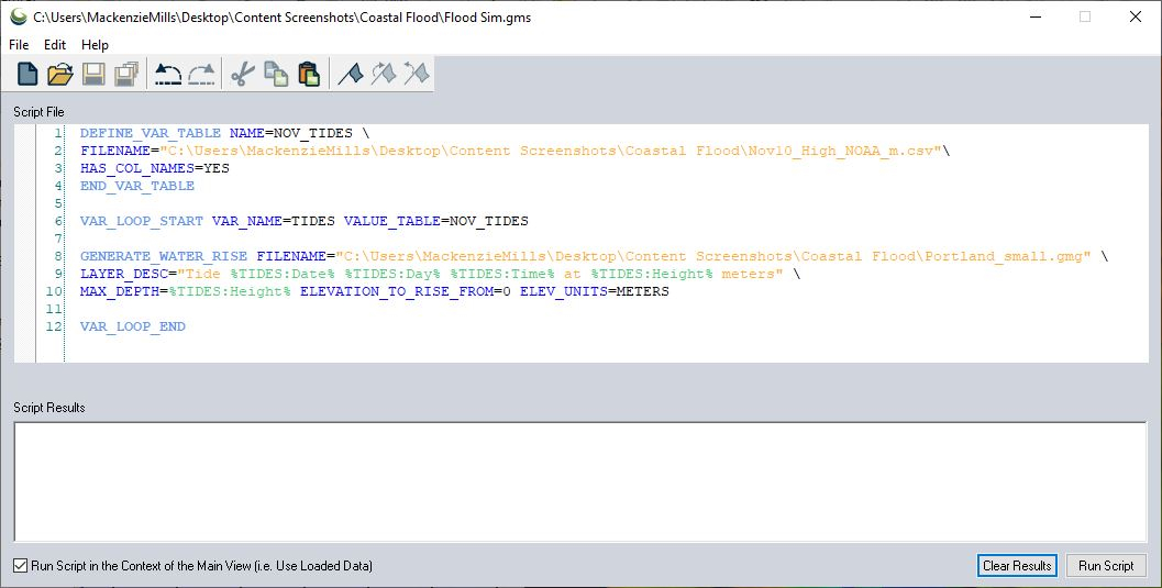 Scripting a high tides variable table in Global Mapper. 