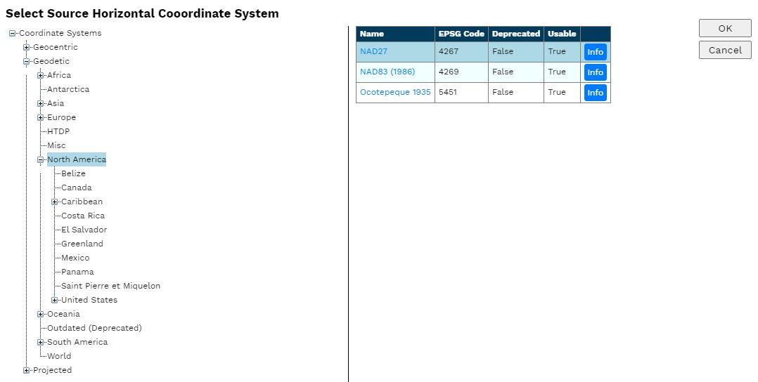 A screenshot of the coordinate options for point conversion