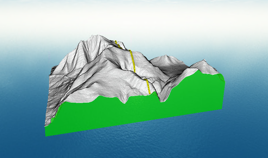 Terrain with green sidewalls