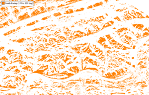 Reclassified elevation to display ideal aspects for creating a Solar Energy Suitability Analysis