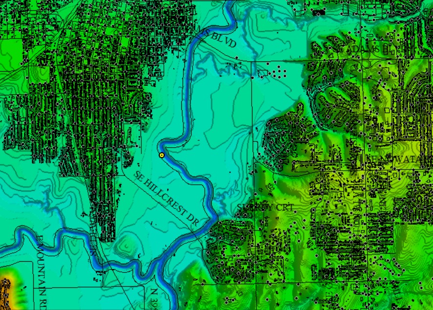 Image of vector data loaded on top of an elevation layer