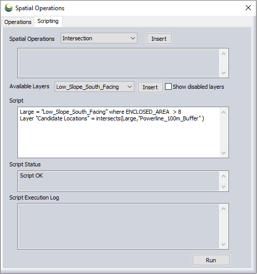spatial operations settings for using the described workflow