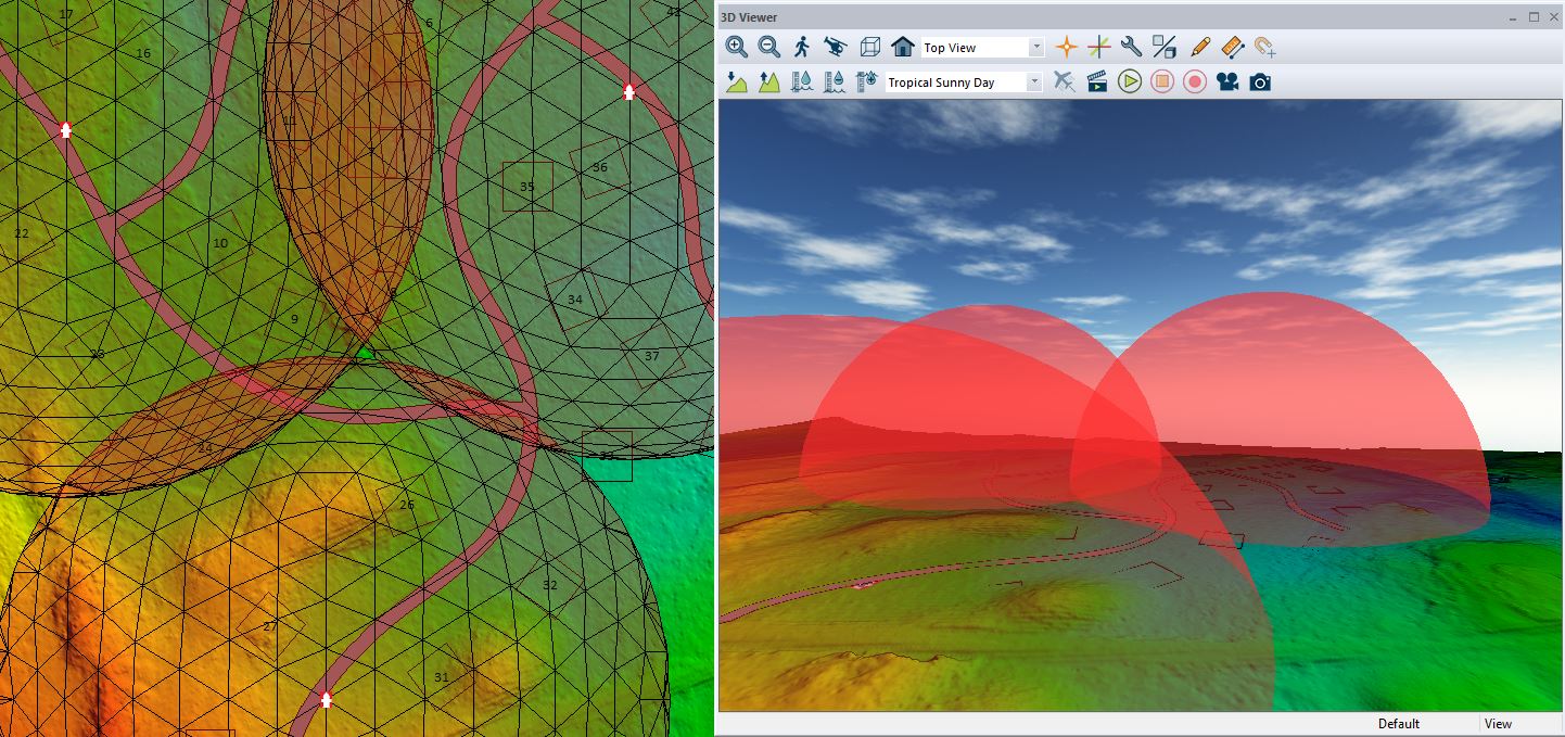 Spherical buffers in Global Mapper. 