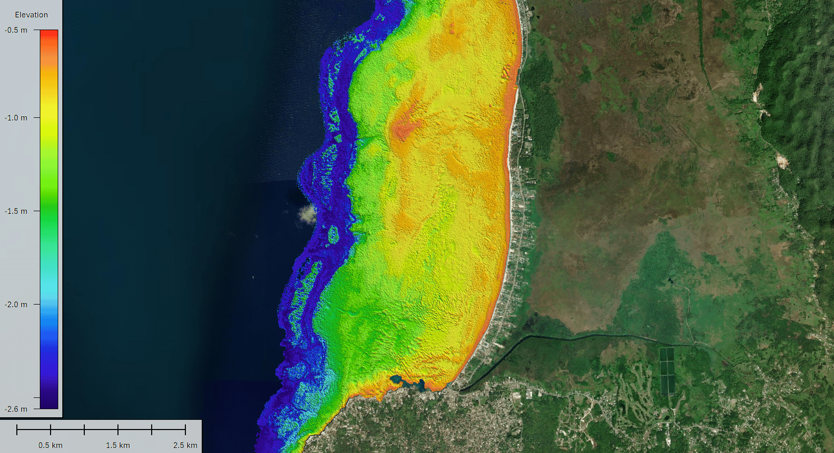 Visualización de datos SDB desde la costa de Negril, Jamaica. 