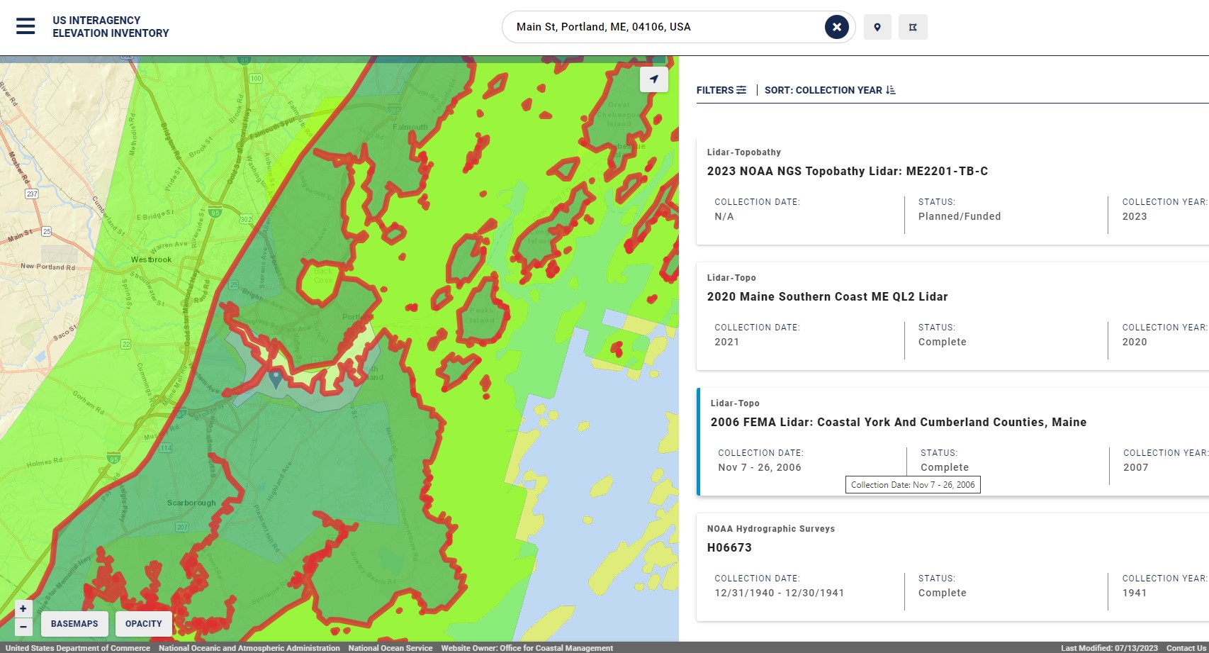 Screenshot of USIEI interface on Portland ME