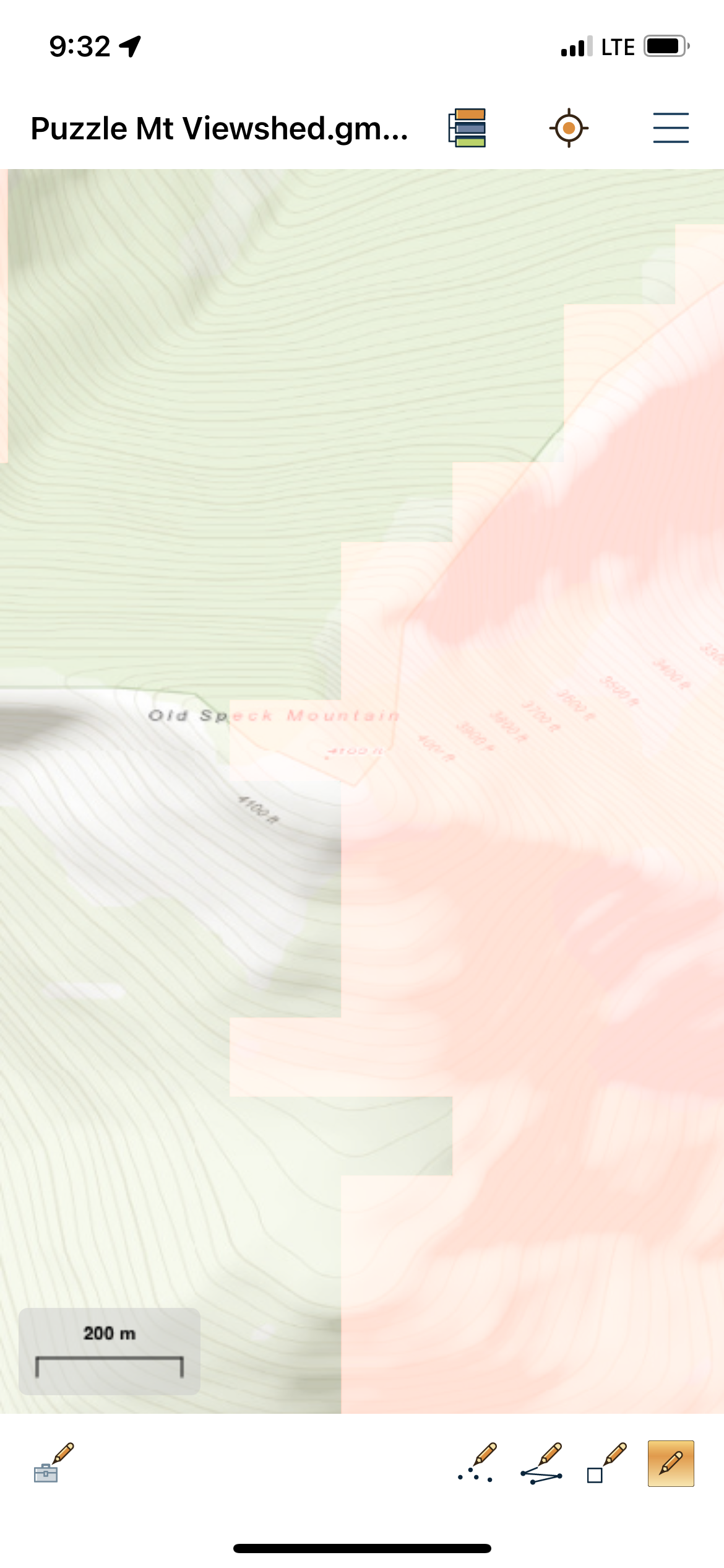 Viewshed over a topo map allowing landscape names to be visible